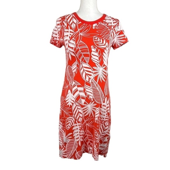Old Navy Dresses & Skirts - Old Navy Orange & White Tropical Short Sleeve T-Shirt Dress Size XS